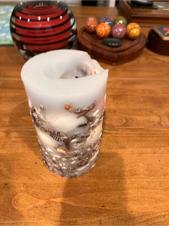 Other - Coastal Shell-Embedded White Pillar Candle